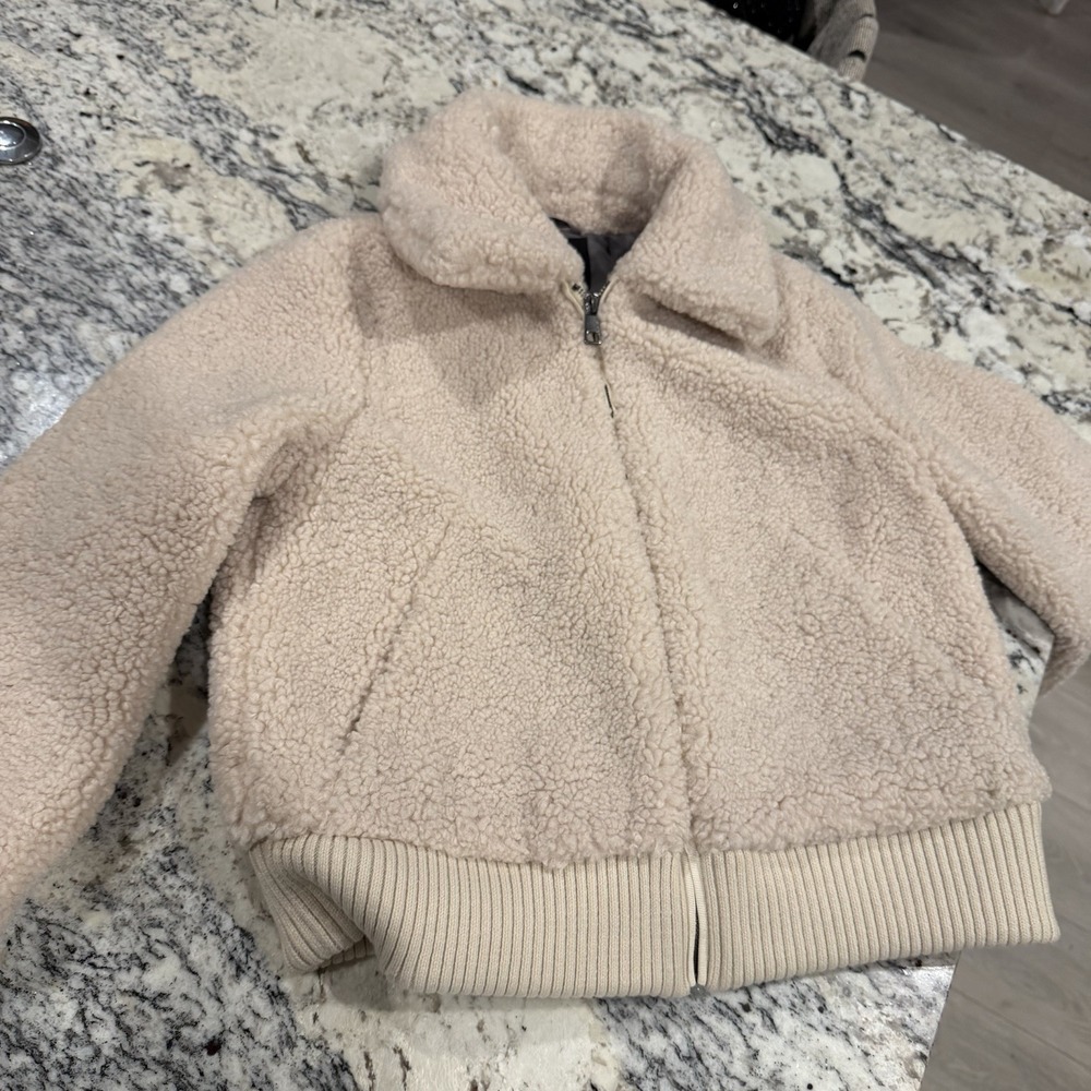 BANANA REPUBLIC Women's Sherpa Teddy Bomber Jacket XS Cream Beige Zip Coat Warm